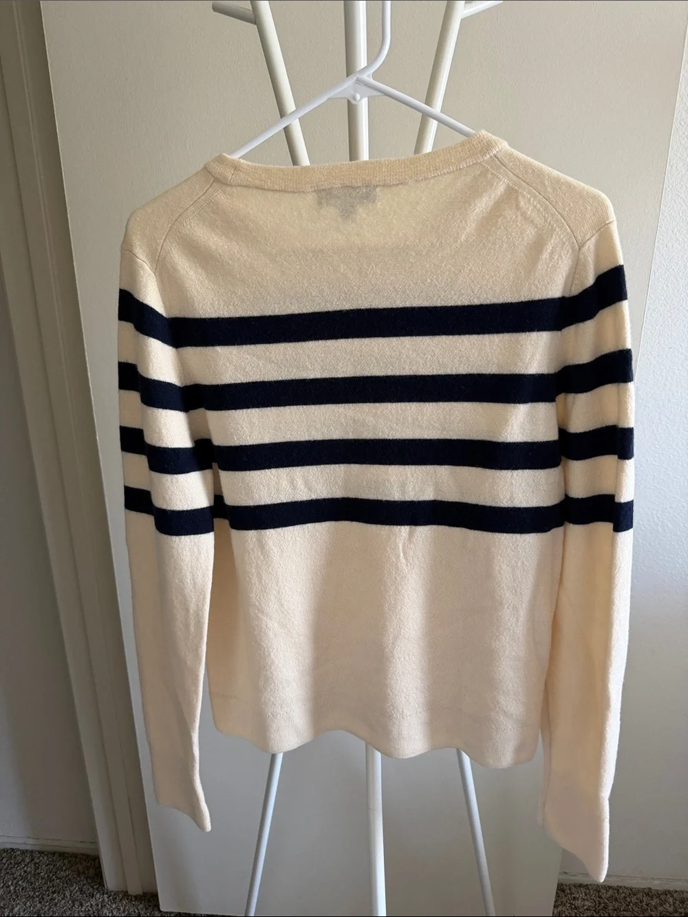 J. Crew Cream and Navy Striped Crewneck Sweater